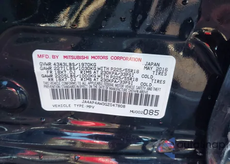 2016 Mitsubishi Outlander Sport 2.4 Sel from USA, damaged, VIN JA4AP4AW3GZ047808